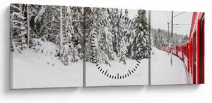 Obraz - Vlak v zasneženej krajine (s hodinami) (90x30 cm)