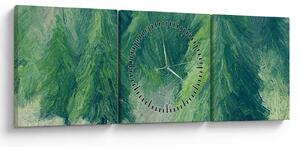 Obraz - Maľované ihličnany (s hodinami) (90x30 cm)