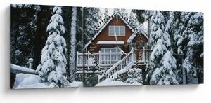 Obraz - Drevená chata (s hodinami) (90x30 cm)