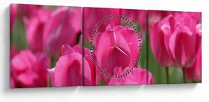 Obraz - Ružové tulipány (s hodinami) (90x30 cm)