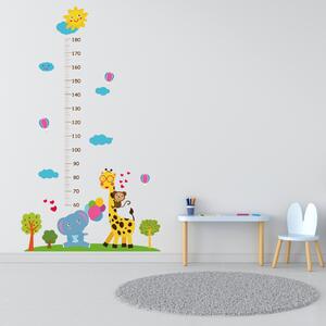 Samolepka na stenu "Detský meter - Žirafa so sloníkom" 177x100cm