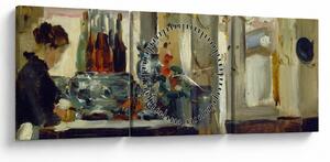 Obraz - Style of Edouard Manet, Bon Bock Cafe, reprodukcia (s hodinami) (90x30 cm)