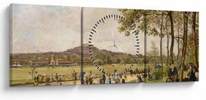 Obraz - French 19th Century, Race Course at Longchamps, reprodukcia (s hodinami) (90x30 cm)