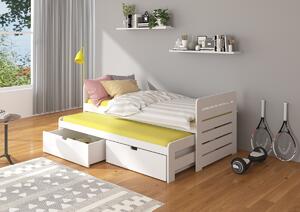 Drevená detská posteľ s prístelkou Tigris 90x200 cm - biela