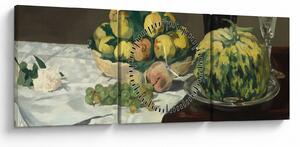 Obraz - Edouard Manet, Still Life with Melon and Peaches, reprodukcia (s hodinami) (90x30 cm)