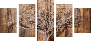 5-dielny obraz strom s imitáciou dreveného podkladu