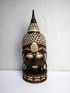 Soška BUDHA hlava, hnedá, 64 cm, exotické drevo, ručná práca