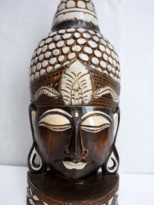 Soška BUDHA hlava, hnedá, 64 cm, exotické drevo, ručná práca
