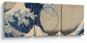 Obraz - Katsushika Hokusai, Under the Wave off Kanagawa, reprodukcia (s hodinami) (90x30 cm)