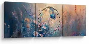 Obraz - Lúka s motýľom (s hodinami) (90x30 cm)