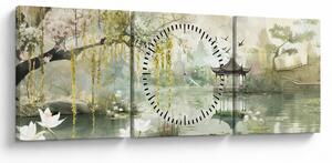 Obraz - Čínske jazero (s hodinami) (90x30 cm)
