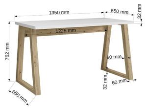 Písací stôl DRAX, 135x76,2x65, dub artisan/biela