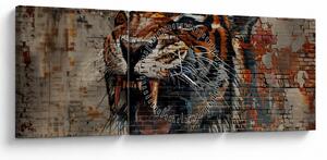 Obraz - Tiger z tehál (s hodinami) (90x30 cm)