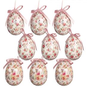 9ks dekorácia biele závesné vajíčko s kvetmi Spring Egg - Ø 5*8 cm - Clayre & Eef