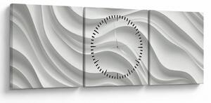 Obraz - 3D biele vlny (s hodinami) (90x30 cm)