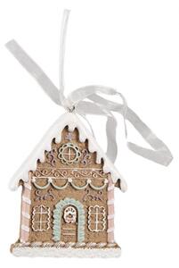 Hnedá závesná vianočná ozdoba perníková chalúpka Gingerbread - 6*1*8 cm - Clayre & Eef