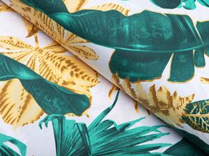 Biante Bavlnené posteľné obliečky Sandra SA-245 Zelené a zlaté tropické listy Jednolôžko 140x200 a 70x90 cm