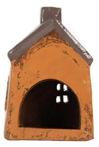 Oranžový keramický svietnik na čajovú sviečku domček Village - 9*7*12 cm - Clayre & Eef