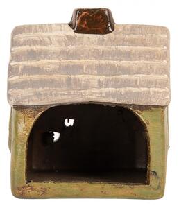 Zelený keramický svietnik na čajovú sviečku domček Village - 8*7*10 cm - Clayre & Eef