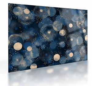 Sklenený obraz - Modro-zlaté krúžky (70x50 cm)