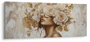 Obraz - Dievča s ružami (120x50 cm)