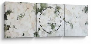 Obraz - Abstrakcia bielych kvetov (s hodinami) (90x30 cm)