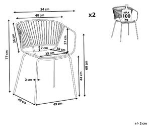 Sada 2 jedálnych stoličiek, medená kovová drôtová konštrukcia, umelá koža, sedák, priemyselný štýl glam