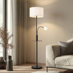Lindby stojaca lampa Aovan, čierna, odkladací priestor, USB port, Čierna, Obývacia izba / jedáleň, kov, Moderný, Stojaca lampa