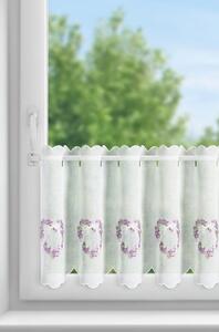 Dekorstudio Vitrážová záclona LAVENDER s fialovým kvetinovým motívom 145x40cm - biela