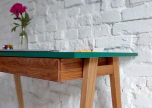 LUKA Rohový písací stôl š115cm x d85cm zelený hnedý Dub ľavá strana