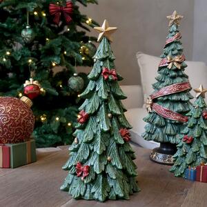 Zelený vianočný stromček s mašľami Noël Tree z polyresinu – Ø 15,5*32 cm - Chic Antique