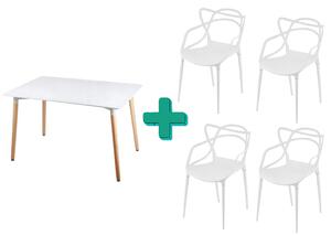 Jedálenský set 1+4, biely stôl BERGEN 120x80cm a biela plastová stolička KATO
