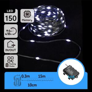 Aigostar LED vonkajší vianočný reťazec 150xLED, 8 funkcií, 15,3m, IP44, studená