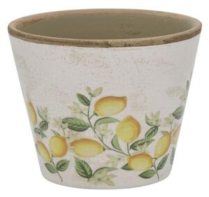 Béžový antik keramický kvetináč s citrónmi Limone Blossom - Ø 13*10 cm - Chic Antique