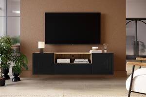 Závesný TV stolík Asha 167 cm s otvorenou policou - artisan / čierny mat