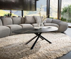 DELIFE Konferenčný stolík Edge organický 140x76 cm keramika Laminam® Noir Desir hnedá Sarity kov čierna