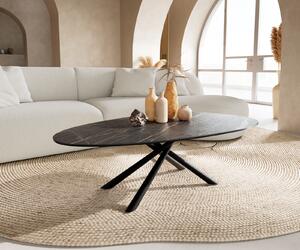 DELIFE Konferenčný stolík Edge oválny 140x75 cm keramika Laminam® Noir Desir hnedá Sarity kov čierna