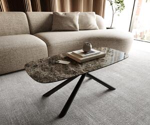DELIFE Konferenčný stolík Edge zaoblený 100x50 cm keramika Laminam® Emperador Extra Lucidato tmavohnedá Sarity kov čierna