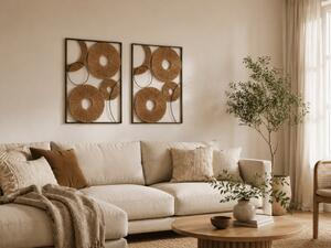 Sada 2 ks nástennej dekorácie CIRCLES kov 48x68 cm, čierna / hnedá