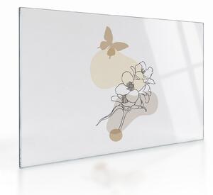 Sklenený obraz - Béžové kvety s motýľom N⁰3 (70x50 cm)
