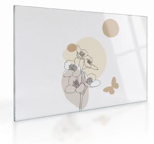 Sklenený obraz - Béžové kvety s motýľom N⁰4 (70x50 cm)