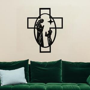 KMDESING | Drevený obraz na stenu - Kríž z modliacimi postavami