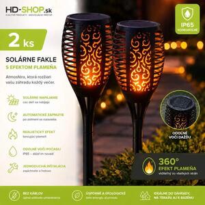 Solárna záhradná fakľa – efekt plameňa 360°, 12 LED, 58 cm, automatická (11262C-2 kusy)