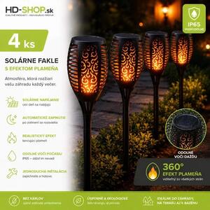 Solárna záhradná fakľa – efekt plameňa 360°, 12 LED, 58 cm, automatická (11262C-4 kusy)