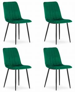 Set 4 kresiel LAVA - tmavozelený zamat / čierne nohy