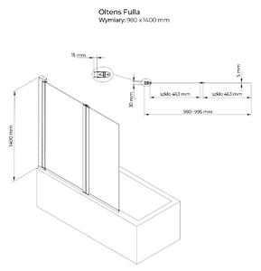 Oltens Fulla vaňová zástena 98 cm dvojdielny chrómová lesklé/číre sklo 23204100