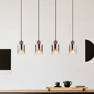 Závesné svietidlo Underwood, dĺžka 105 cm, hnedá/dymovo sivá, MDF, Hliník / sivá / zinok, Obývacia izba / jedáleň, Sklo, Závesné svietidlo