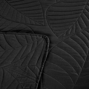 Čierny prehoz na posteľ so vzorom LEAVES Rozmer: 170 x 210 cm