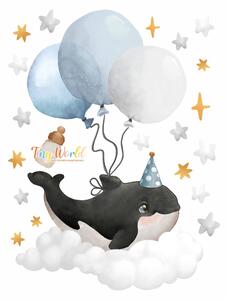 Detská nálepka na stenu Tiny world - veľryba s balónmi