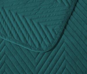 Tyrkysový zamatový prehoz na posteľ so vzorom ARROW VELVET Rozmer: 200 x 220 cm